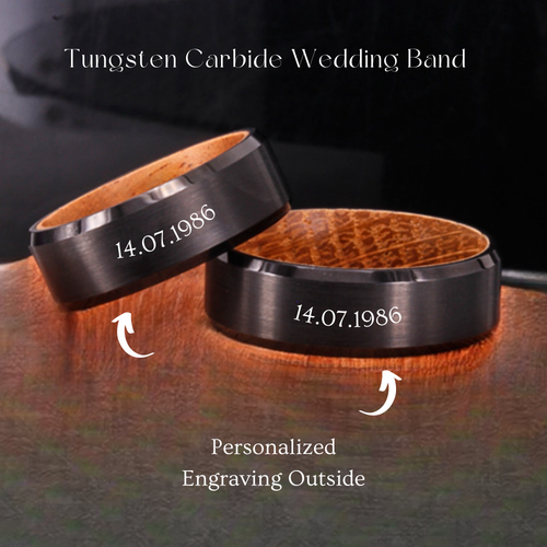 Unique Men's Wooden Promise Ring – Black Whiskey Barrel Ring, Tungsten Wedding Band, Engagement Ring for Him