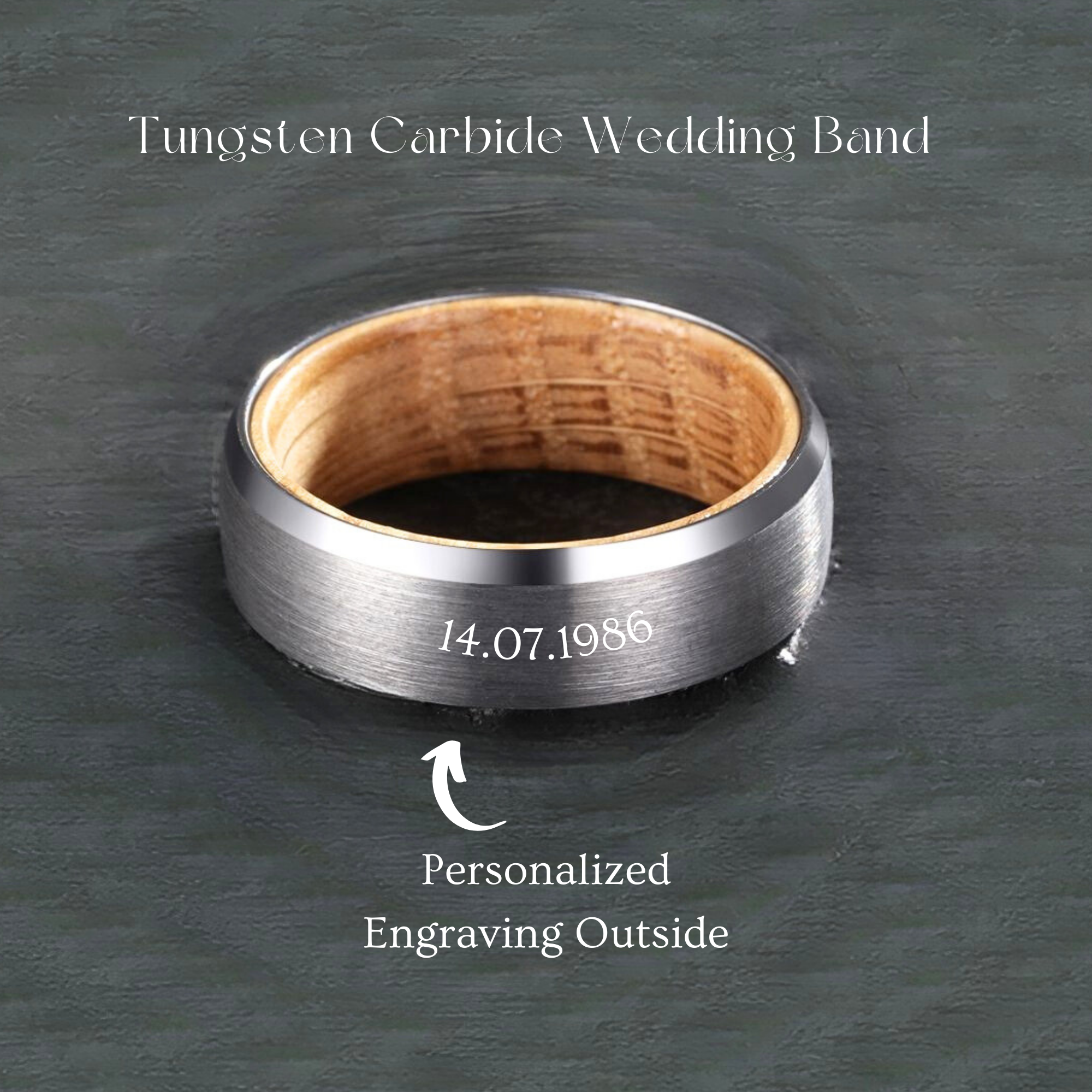 Unique Men's Wooden Promise Ring – Black Whiskey Barrel Ring, Tungsten Wedding Band, Engagement Ring for Him