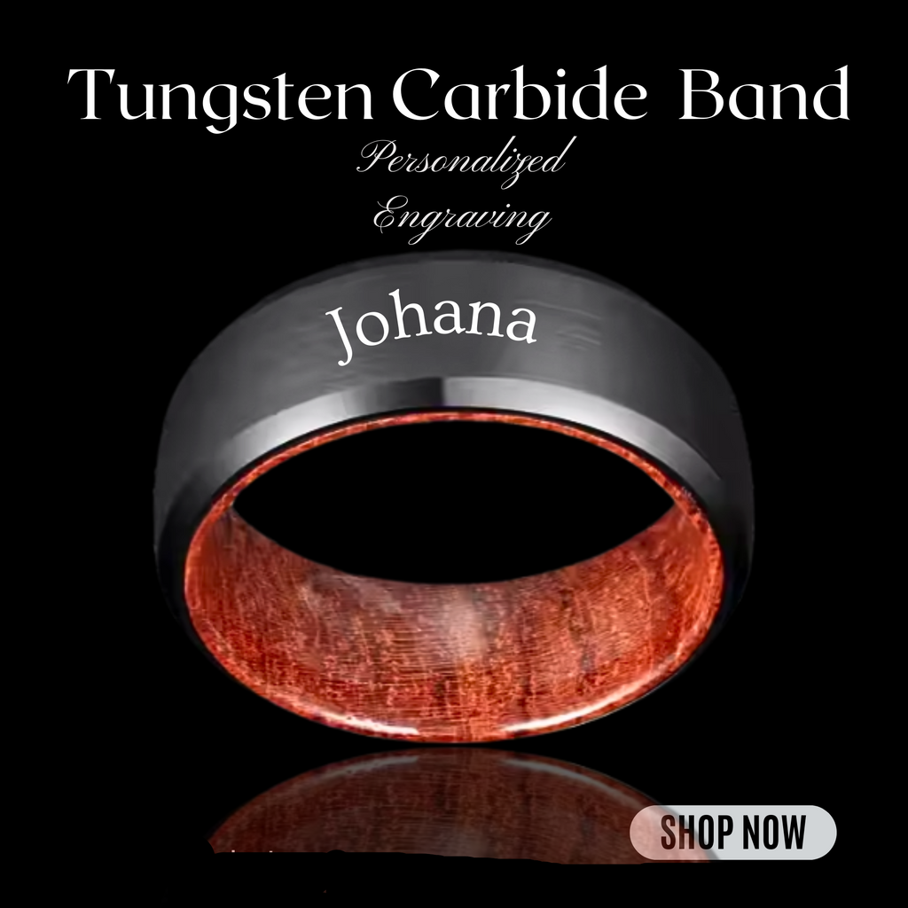 Unique Men's Wooden Promise Ring – Black Whiskey Barrel Ring, Tungsten Wedding Band, Engagement Ring for Him