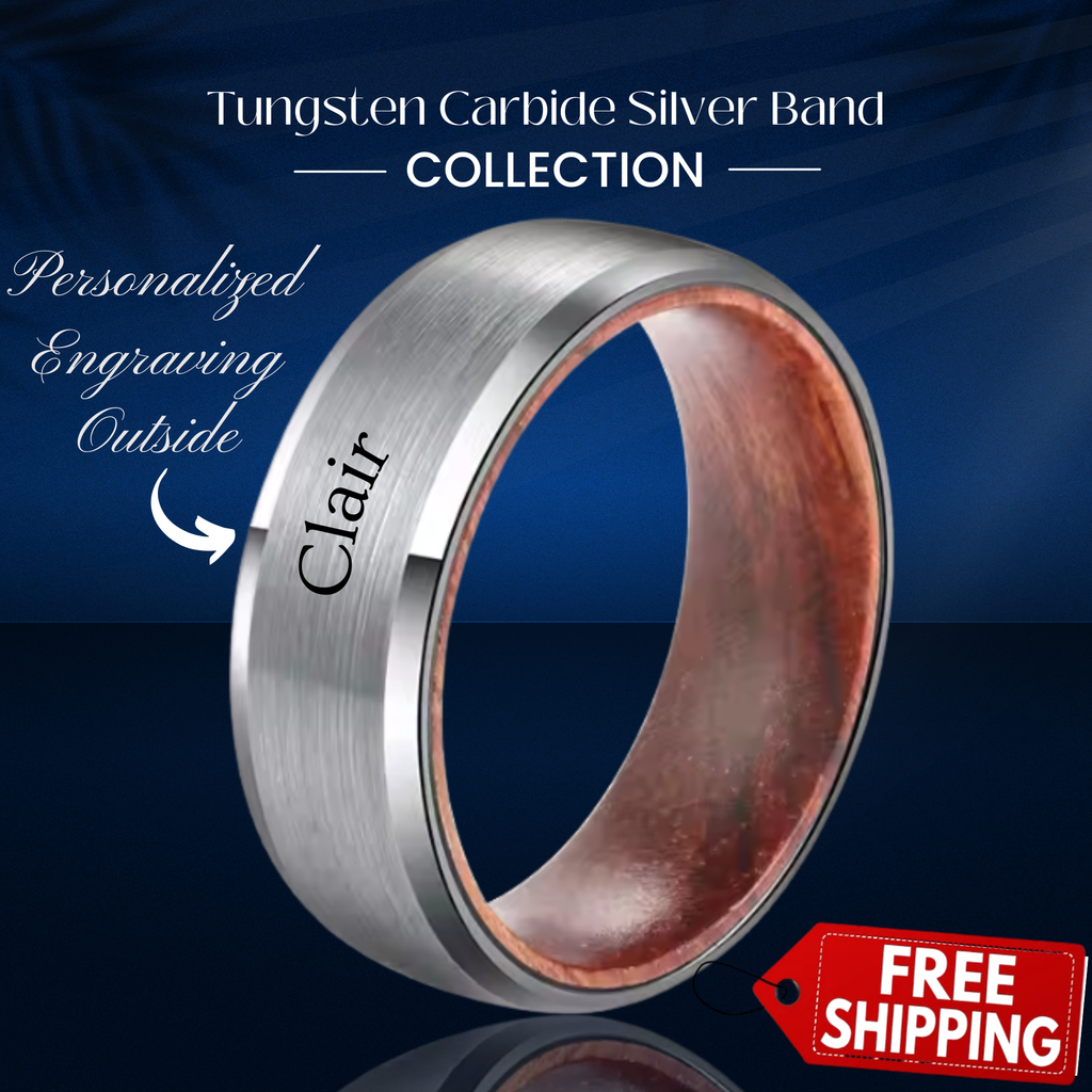 Unique Men's Wooden Promise Ring – Black Whiskey Barrel Ring, Tungsten Wedding Band, Engagement Ring for Him