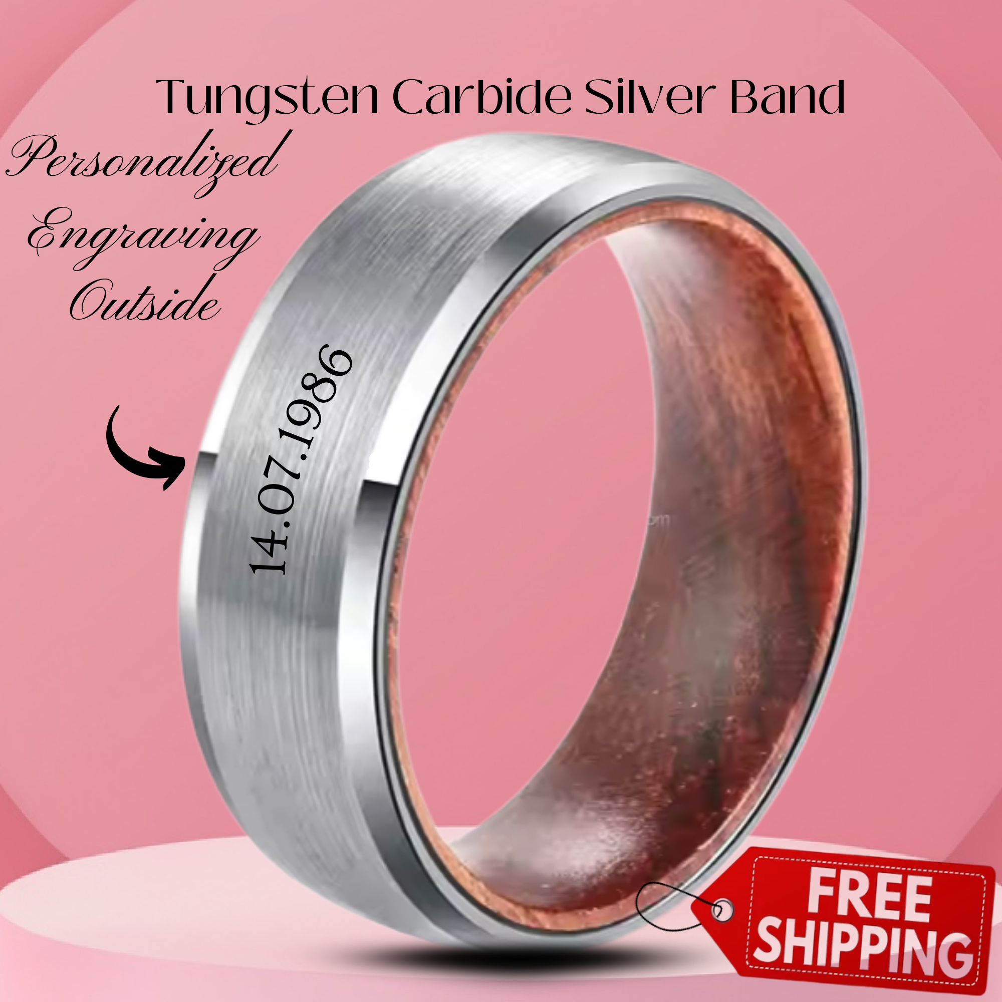 Unique Men's Wooden Promise Ring – Black Whiskey Barrel Ring, Tungsten Wedding Band, Engagement Ring for Him